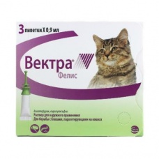 Вектра Фелис инсектоакарицидные капли для кошек весом 0,6 - 10 кг., 0,9 мл., уп. 3 шт.